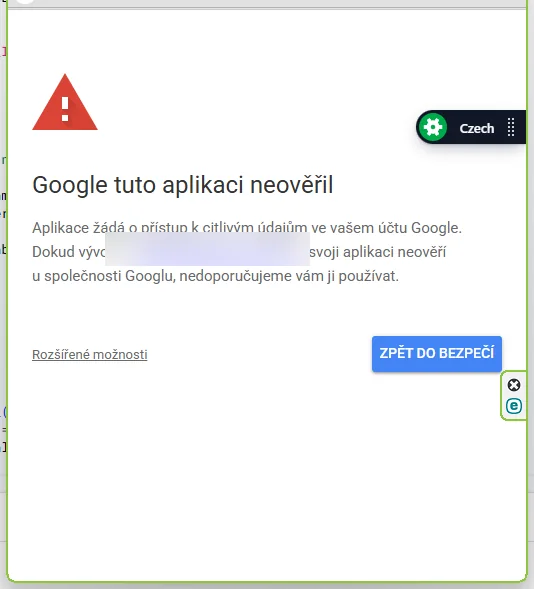 Obrazovka Google tuto aplikaci neověřil s odkazem Rozšířené možnosti