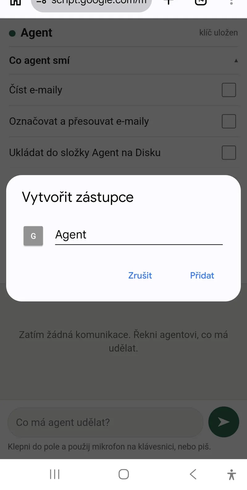 Dialog Vytvořit zástupce s názvem Agent
